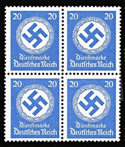 GE 20 PF 1942 Nazi Swastika Stamp Block